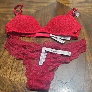 Victoria's Secret Red Lace Bra and Panty Set